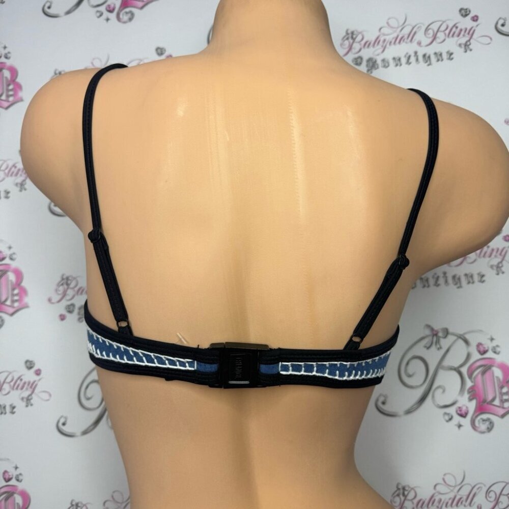 Triangl swimwear top bikini denim jean crochet blue navy cream snap back closure - Picture 14 of 14